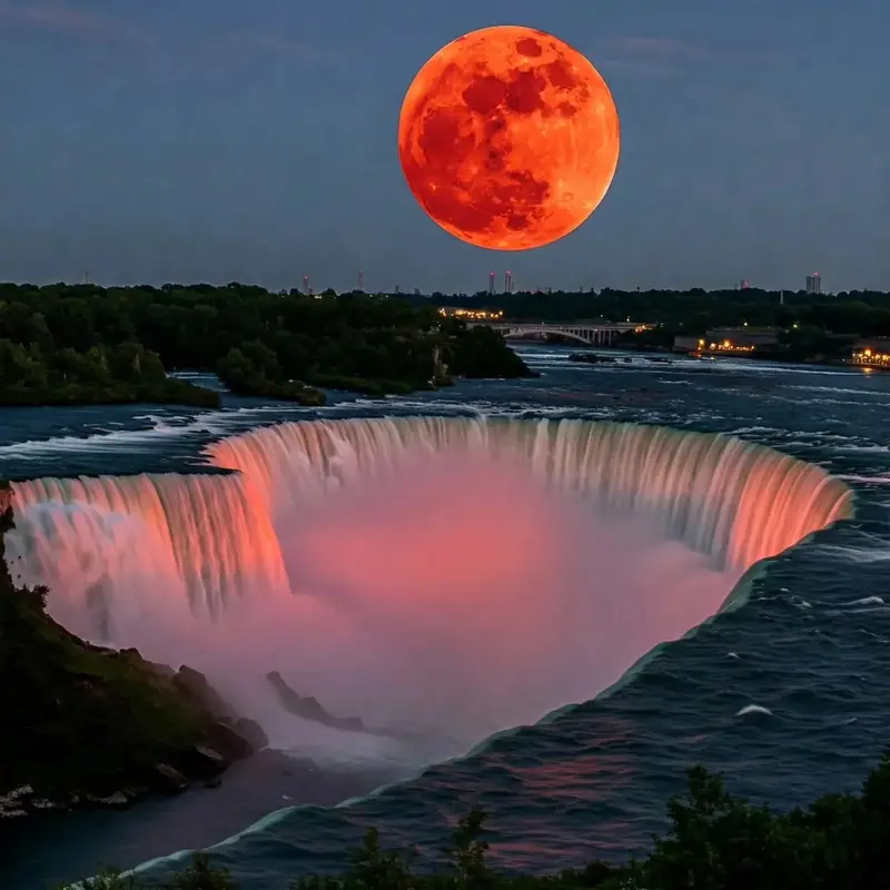 Moonlit Waterfall Landscape