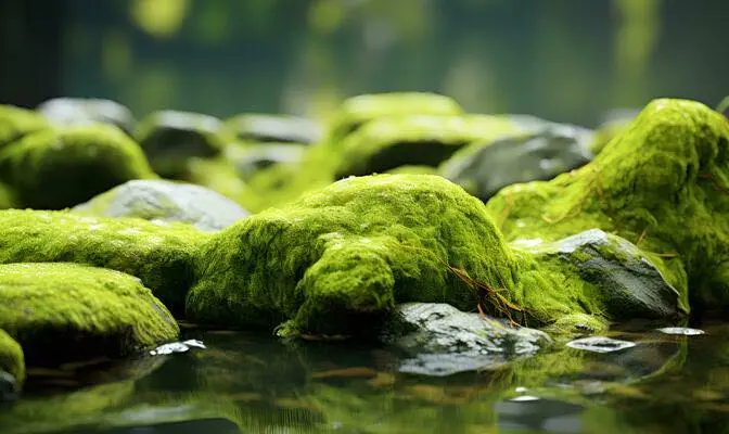 Mossy Stones By Pond