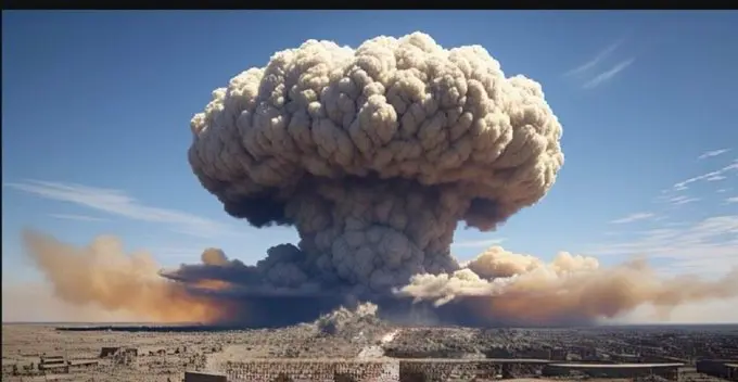 Mushroom Cloud Over Barren Landscape