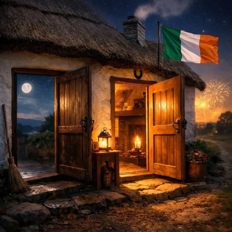 Night Cottage Irish Celebration Scene