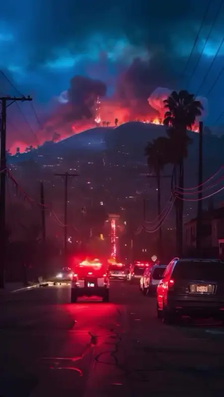 Nighttime Hillside Fire Scene