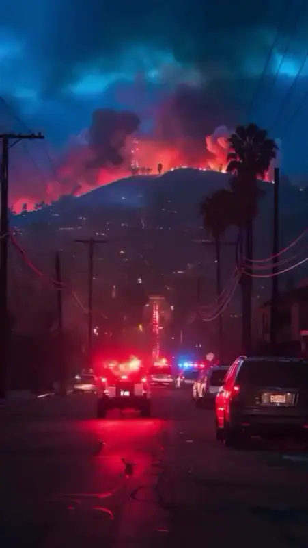 Nighttime Urban Hill Fire