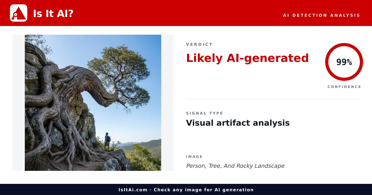 Persen Tree Person, Tree, And Rocky Landscape - Is It AI?