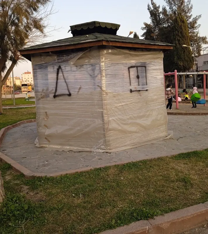 Park Structure Covered In Plastic
