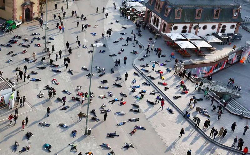 People Lying Urban Square Event