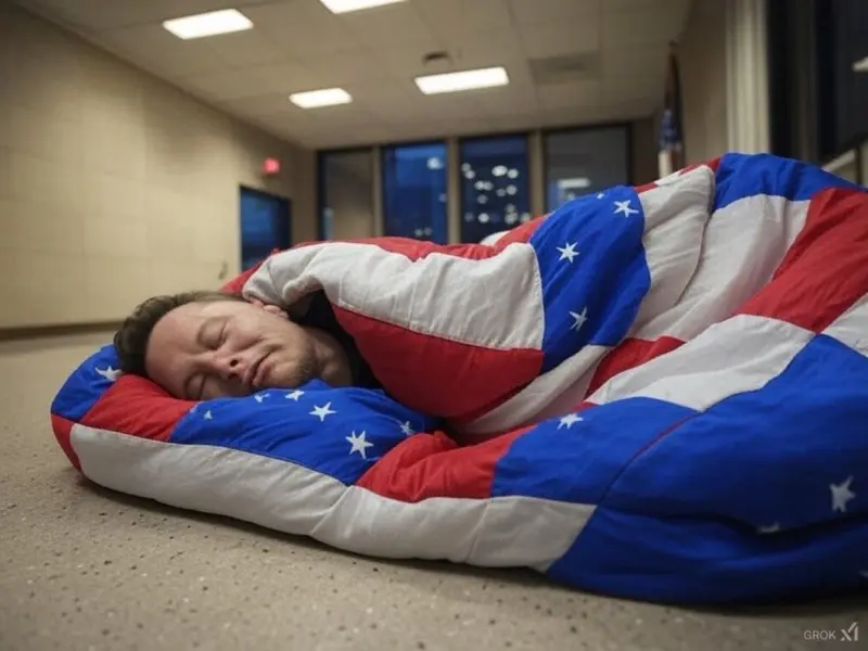 Person In Flag Sleeping Bag