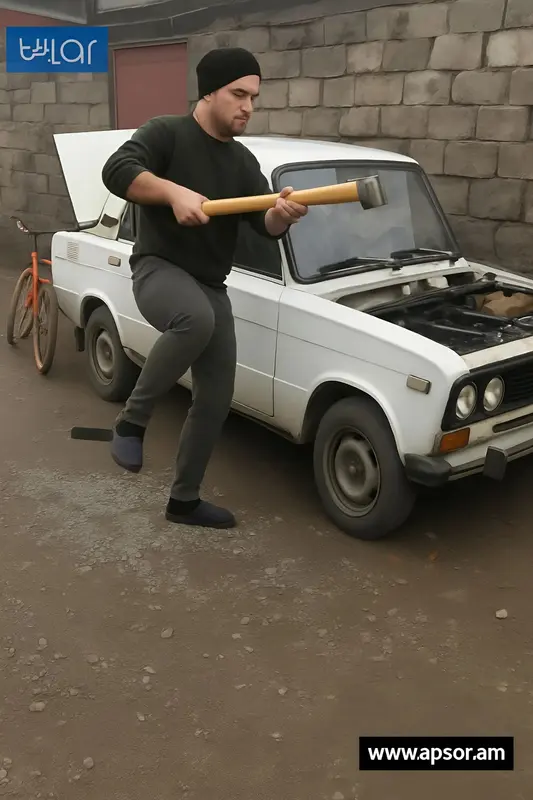 Person With Hammer And Car