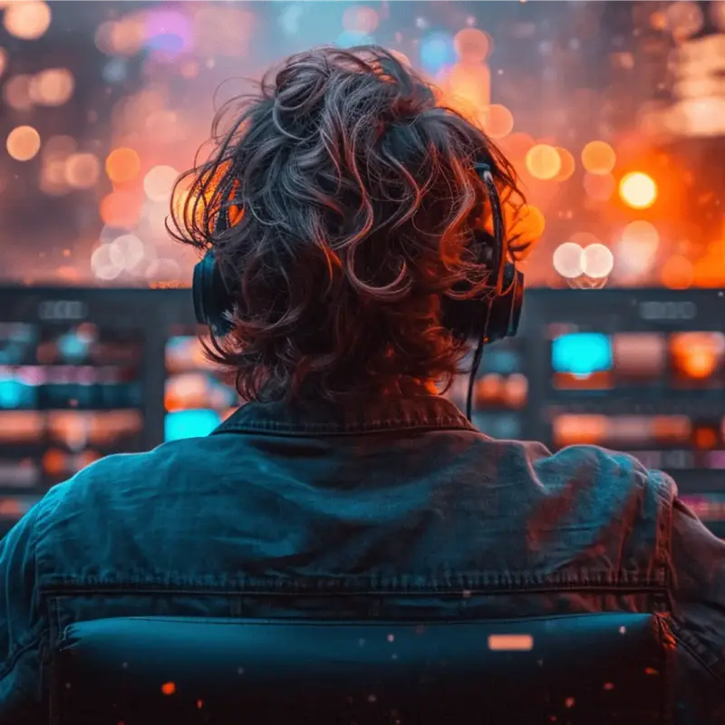 Person With Screens And Headphones