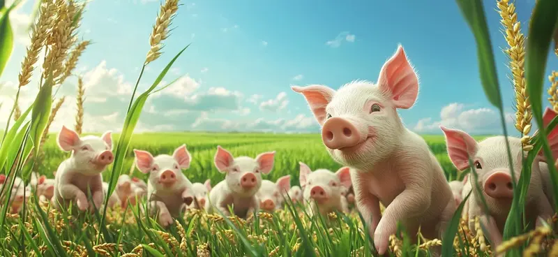 Piglets In Green Field