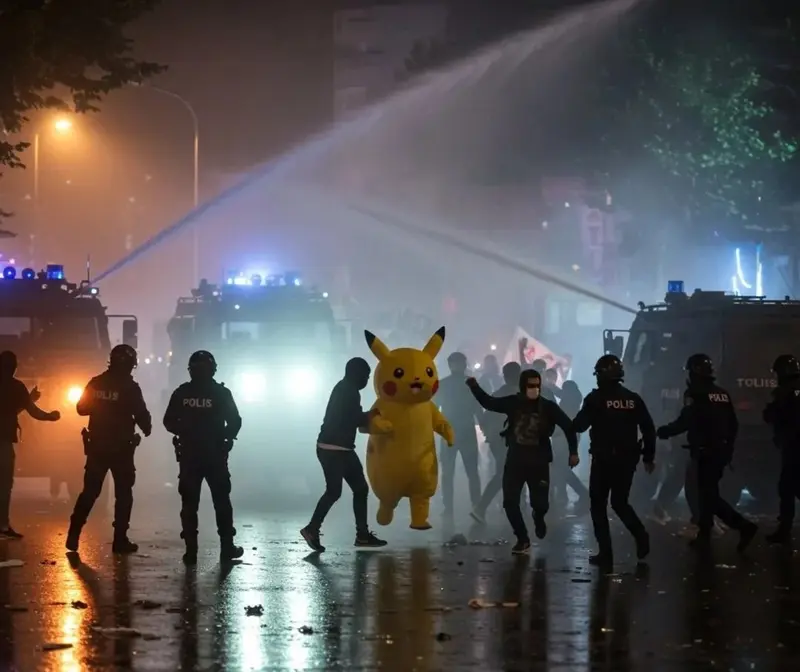 Pikachu Amidst Night Protest