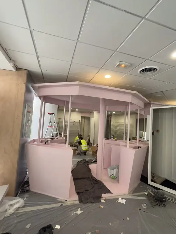 Pink Structure Installation Worksite