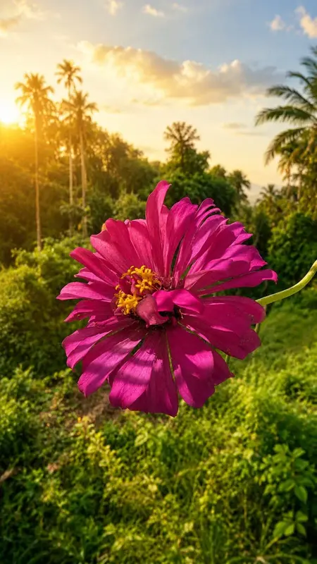 Pink Zinnia at Sunset
