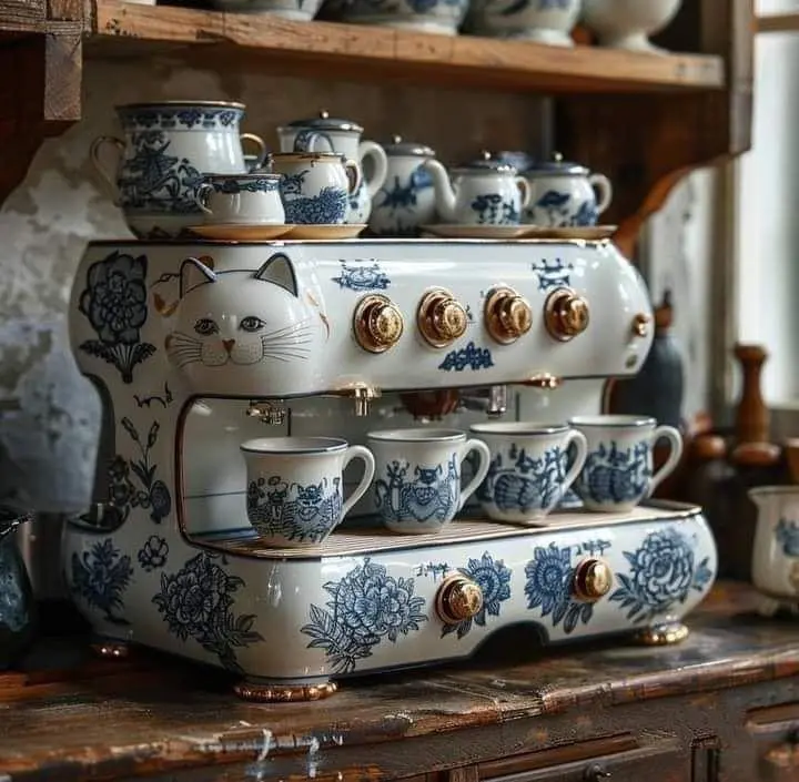 Porcelain Cat Espresso Machine