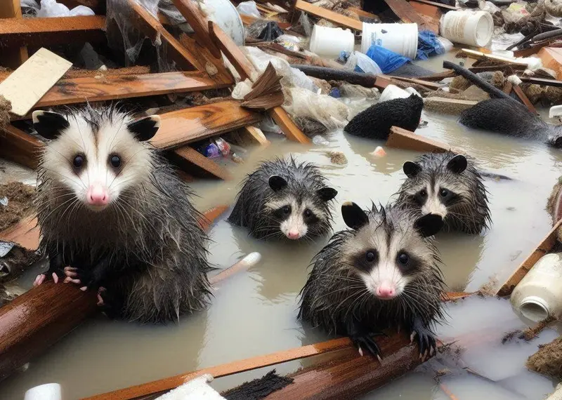 Possums In Polluted Water