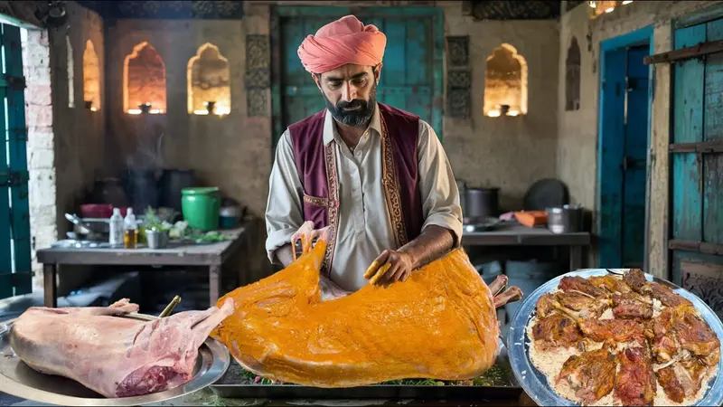 Preparing Meat, Rustic Kitchen
