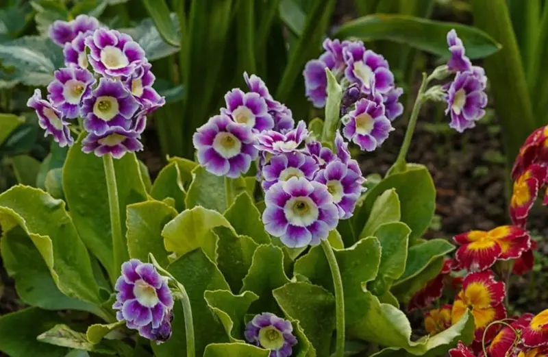 Purple Primroses Blooming Vividly