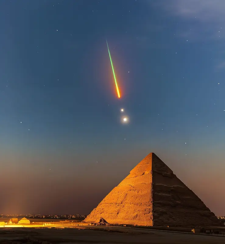 Pyramid, Meteor, Stars, Night, AI