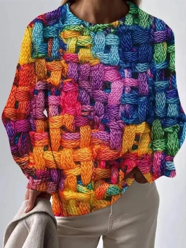 Rainbow Woven Pattern Sweater