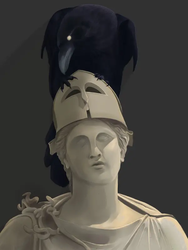 Raven On Marble Statue