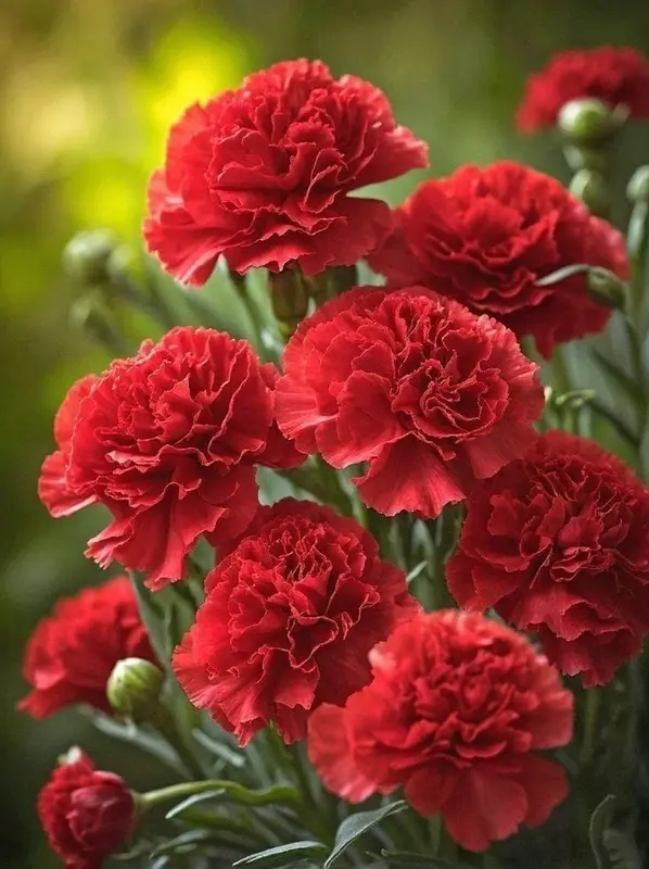 Red Carnations In Full Bloom