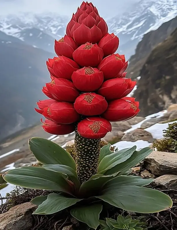 Red Cone Flower In Mountains