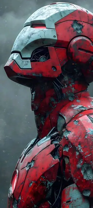 Red Damaged Robotic Armor