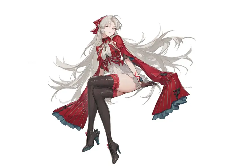 Red Outfit, White Hair