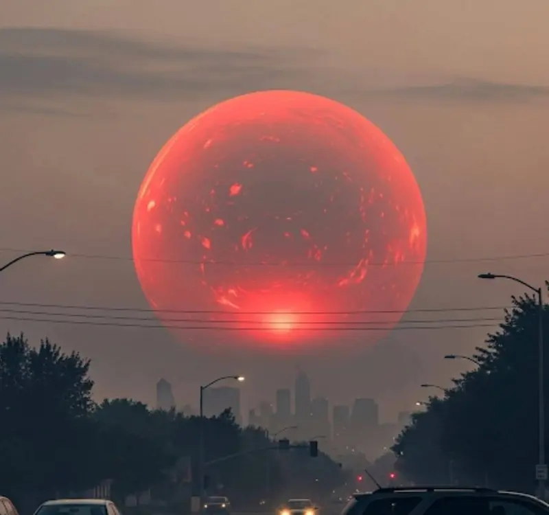 Red Planet Over Cityscape Road