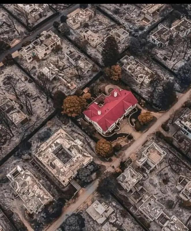 Red Roof House Amidst Ruins