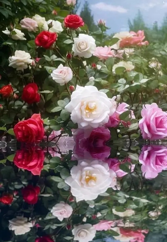 Reflecting Roses Garden Blooms
