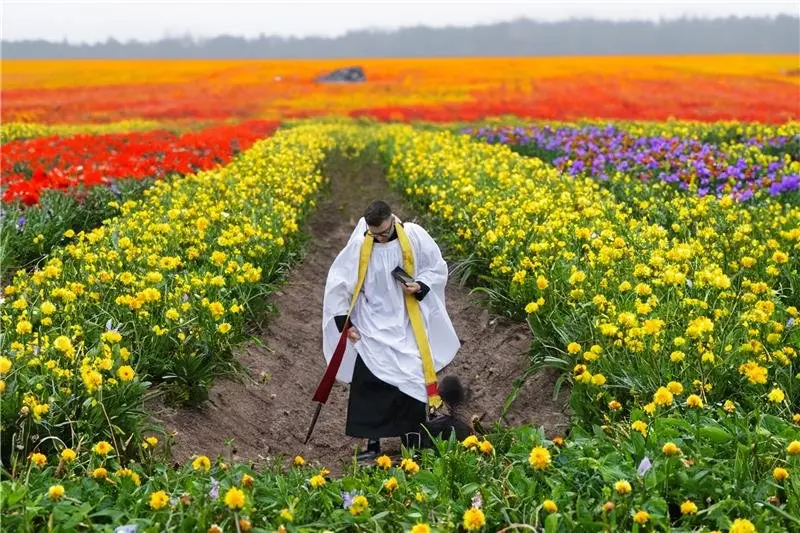 Religious Figure In Flower Field