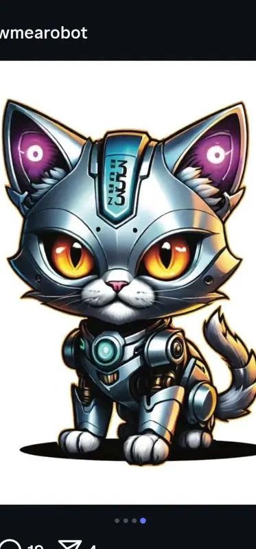 Robotic Cat Illustration, Detailed, Cute