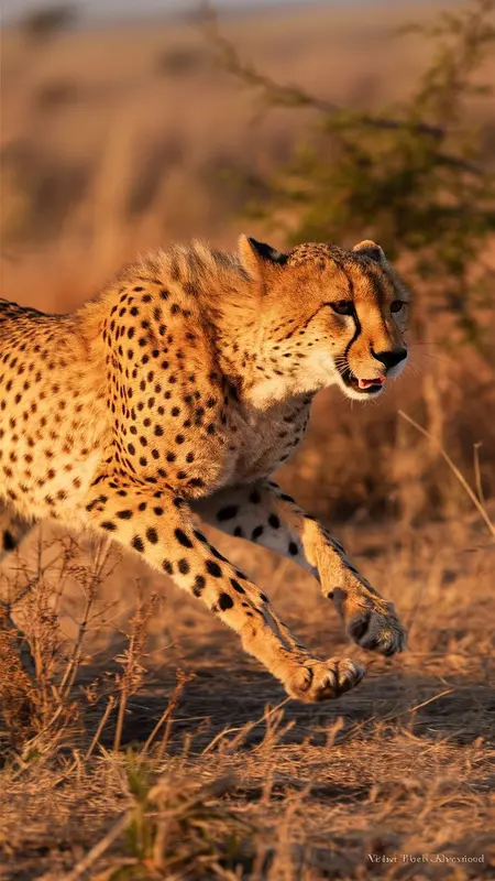 Running Cheetah At Sunset
