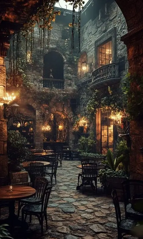 Rustic Stone Courtyard Scene