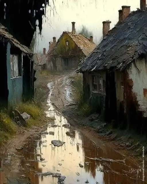 Rustic Village With Muddy Path