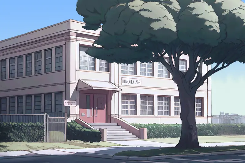 School Building With Tree