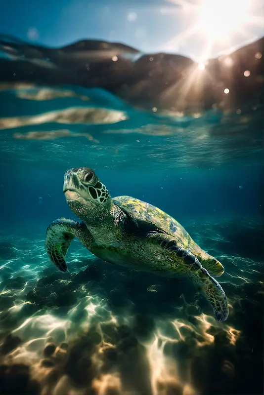 Sea Turtle Underwater Scene