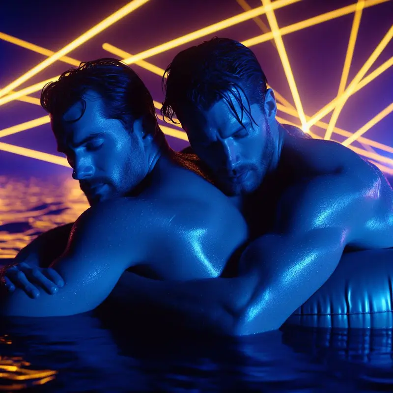 Shirtless Duo With Neon Lights