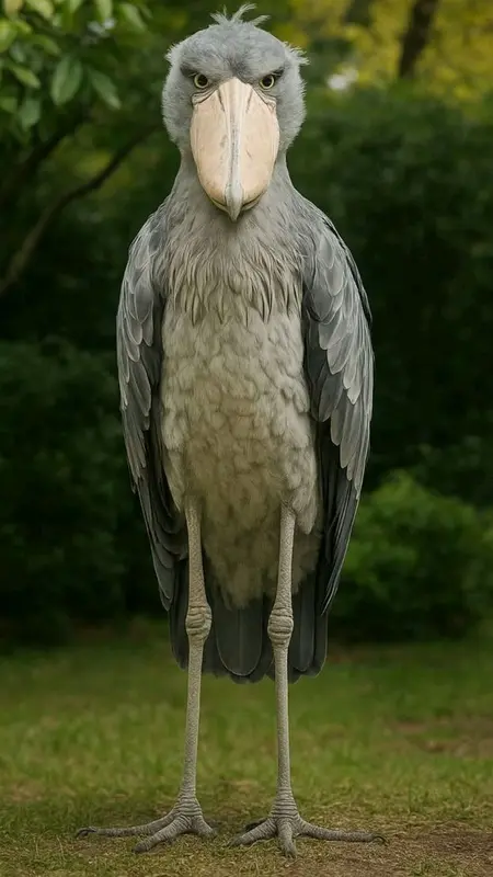 Shoebill Stork, Green Background