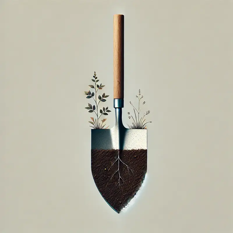 Shovel With Soil And Plants