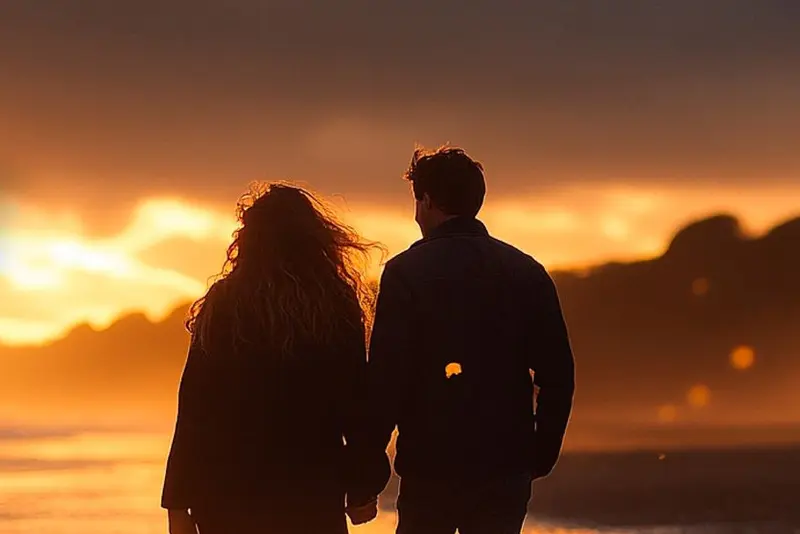 Silhouetted Couple At Sunset