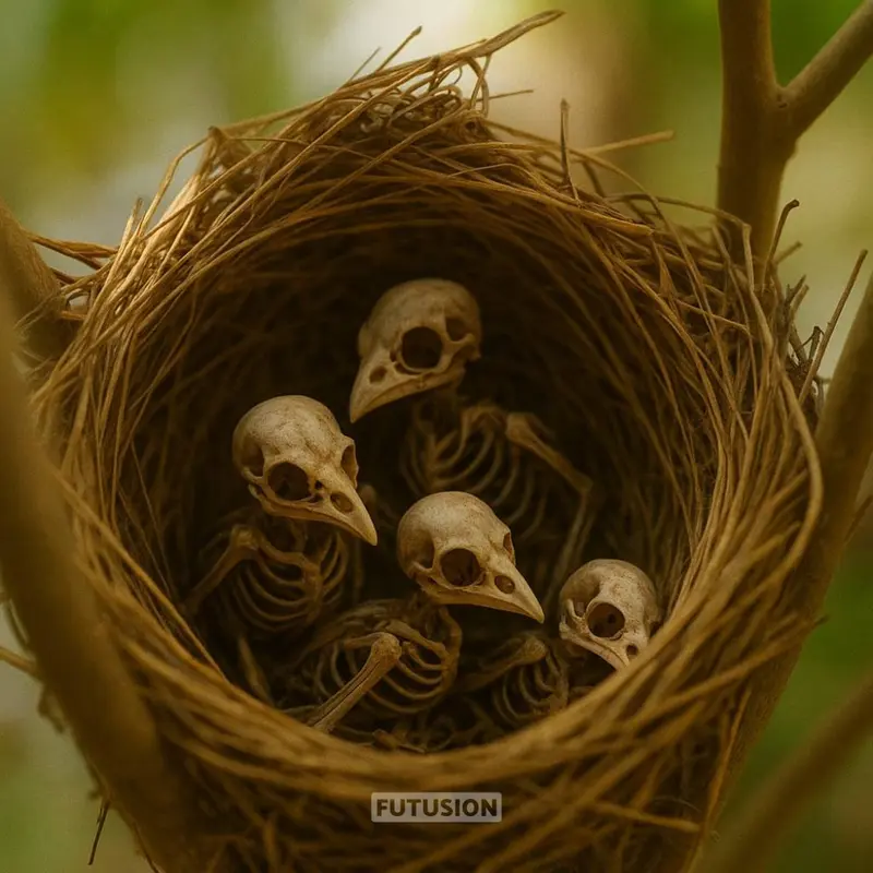 Skeletal Birds In A Nest