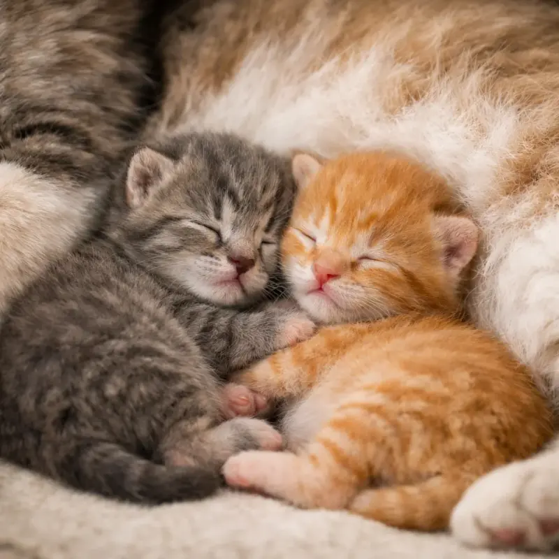 Sleeping Kittens Cuddle Close