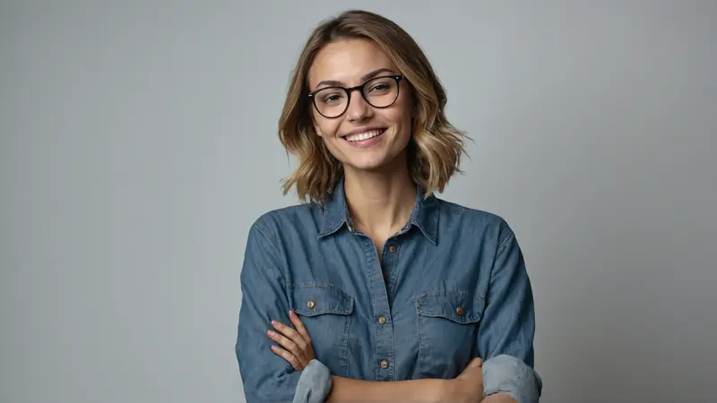 Smiling Woman In Denim Shirt