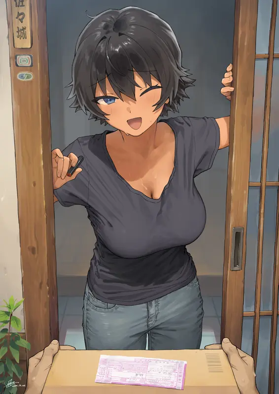 Smiling Woman Opening Door