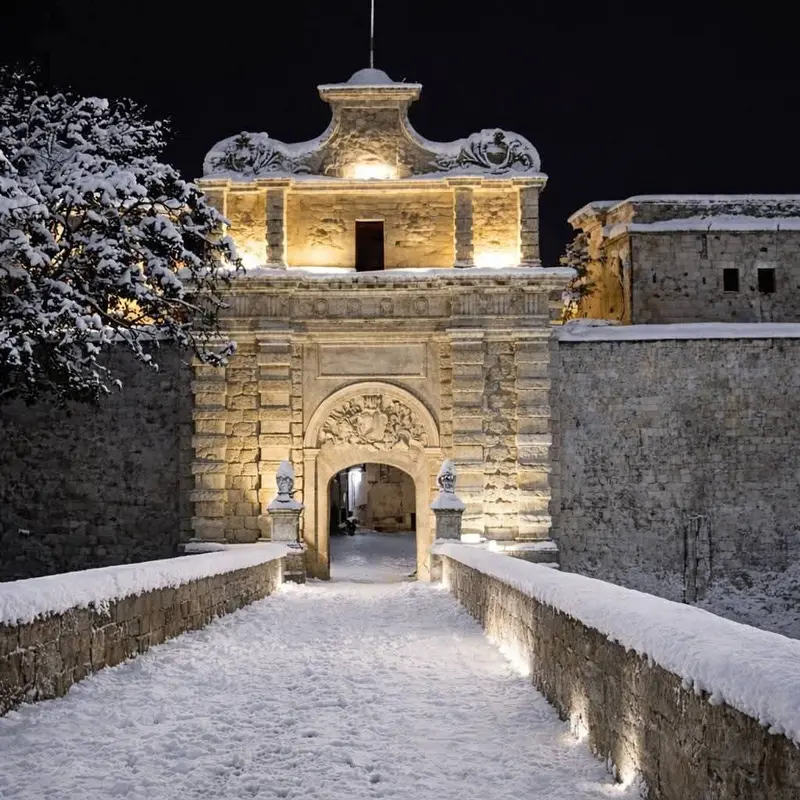Snowy Night Historic Gatehouse Entrance