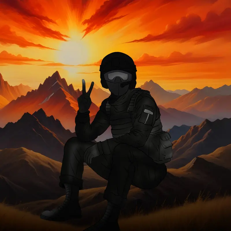 Soldier Sunset Peace Sign
