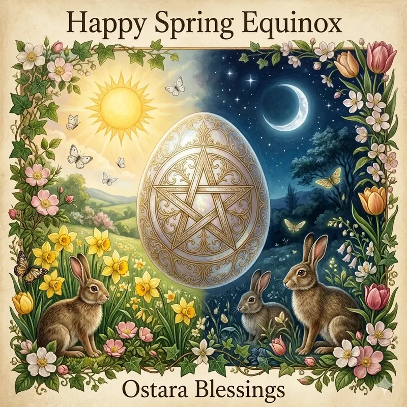 Spring Equinox Rabbits Pentagram Egg