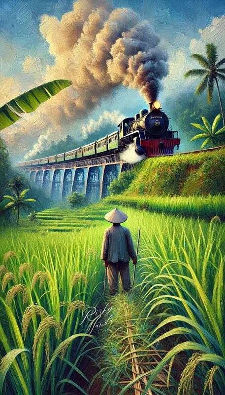 Steam Train In Tropical Landscape