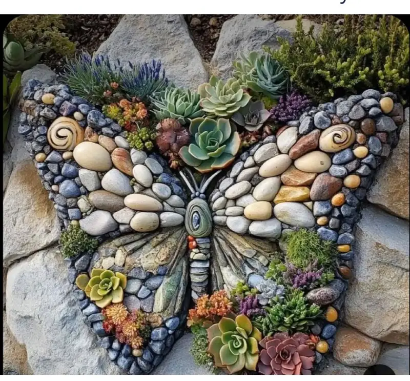 Stone Butterfly Succulent Garden Art